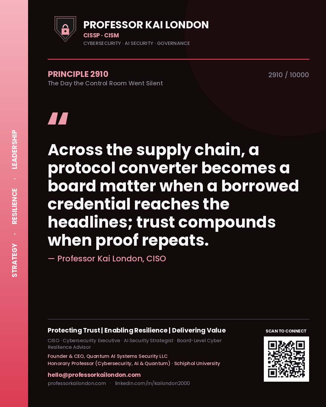 Professor Kai London principle 2910: Across the supply chain, a protocol converter becomes a board matter when a borrowed credential reaches the headlines; trust compounds when proof repeats.