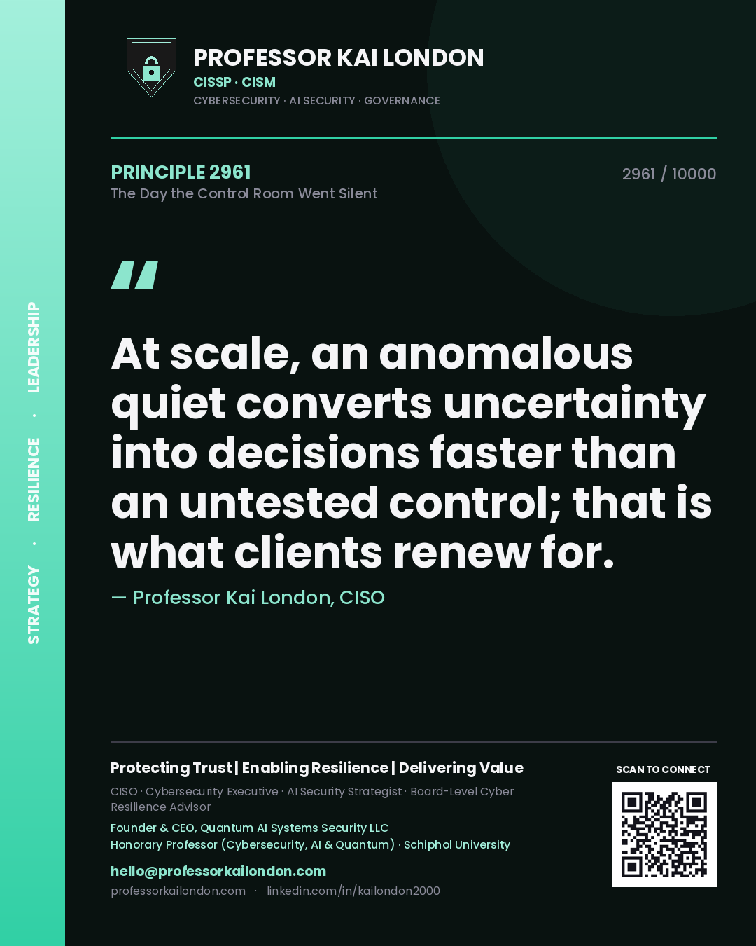 Professor Kai London principle 2961: At scale, an anomalous quiet converts uncertainty into decisions faster than an untested control; that is what clients renew for.