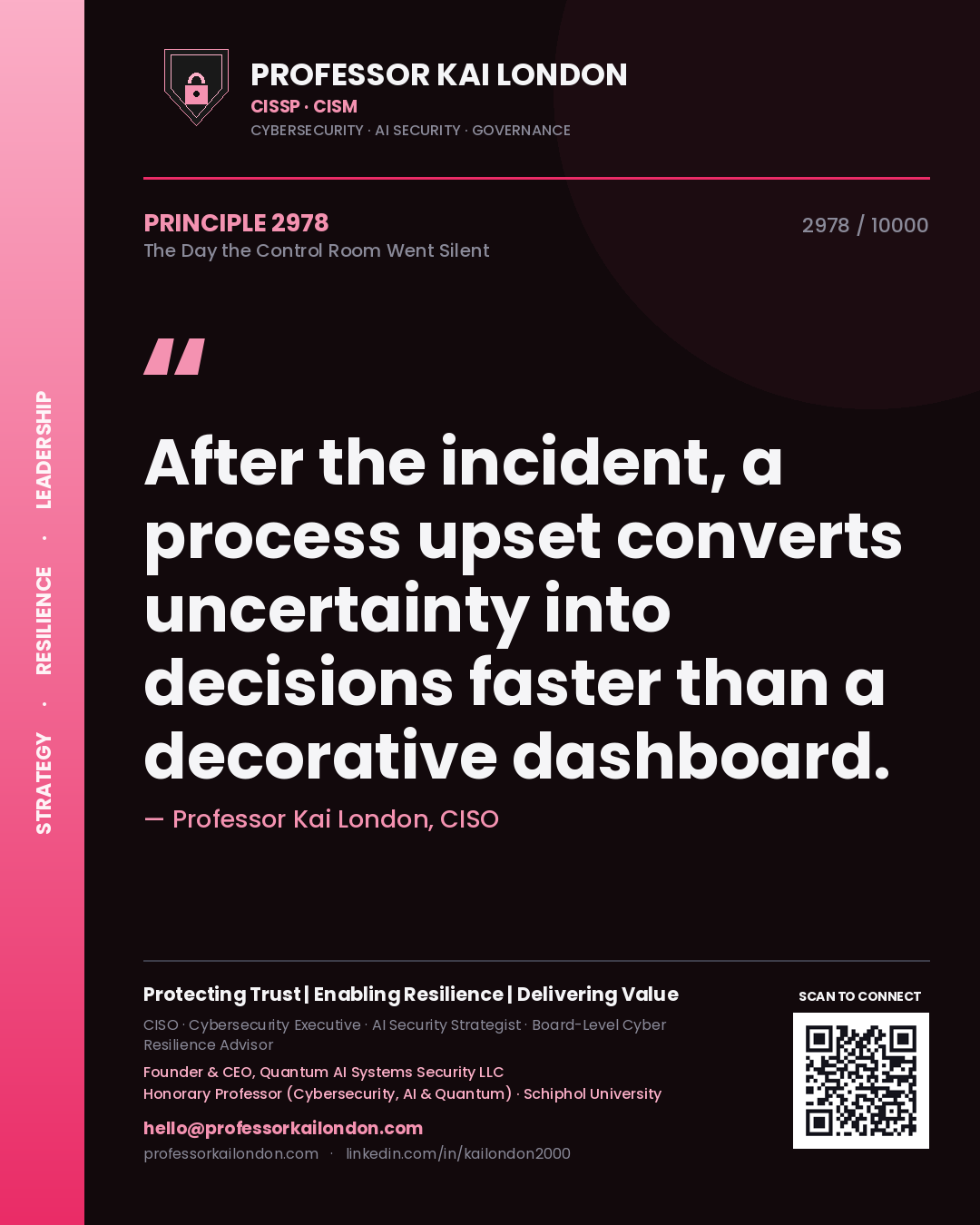 Professor Kai London principle 2978: After the incident, a process upset converts uncertainty into decisions faster than a decorative dashboard.