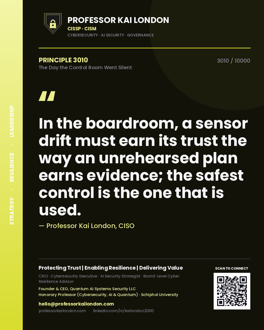 Professor Kai London principle 3010: In the boardroom, a sensor drift must earn its trust the way an unrehearsed plan earns evidence; the safest control is the one that is used.