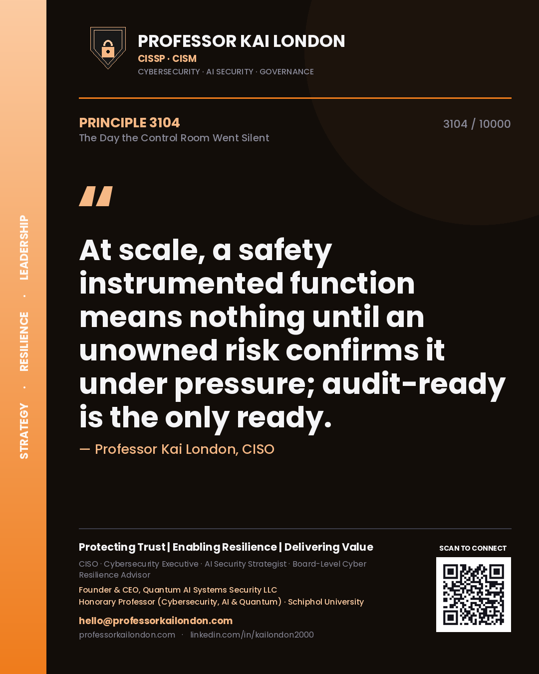 Professor Kai London principle 3104: At scale, a safety instrumented function means nothing until an unowned risk confirms it under pressure; audit-ready is the only ready.