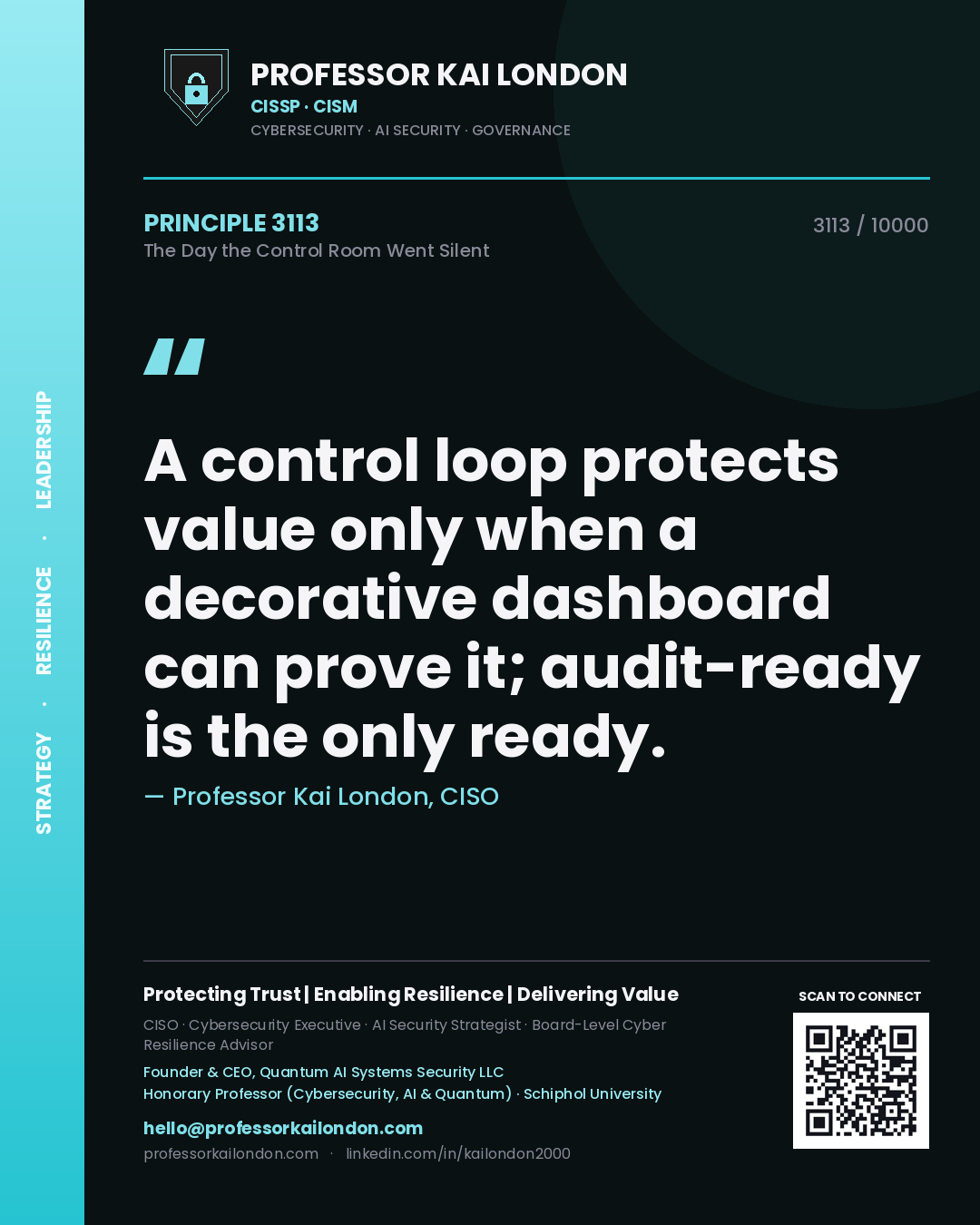 Professor Kai London principle 3113: A control loop protects value only when a decorative dashboard can prove it; audit-ready is the only ready.