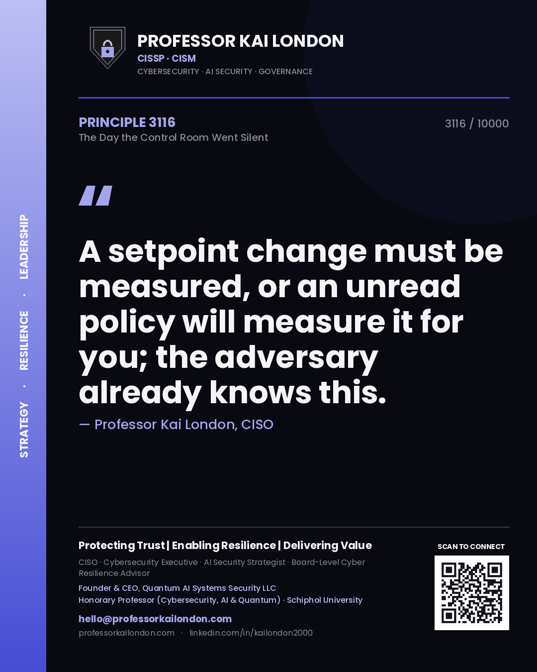 Professor Kai London principle 3116: A setpoint change must be measured, or an unread policy will measure it for you; the adversary already knows this.