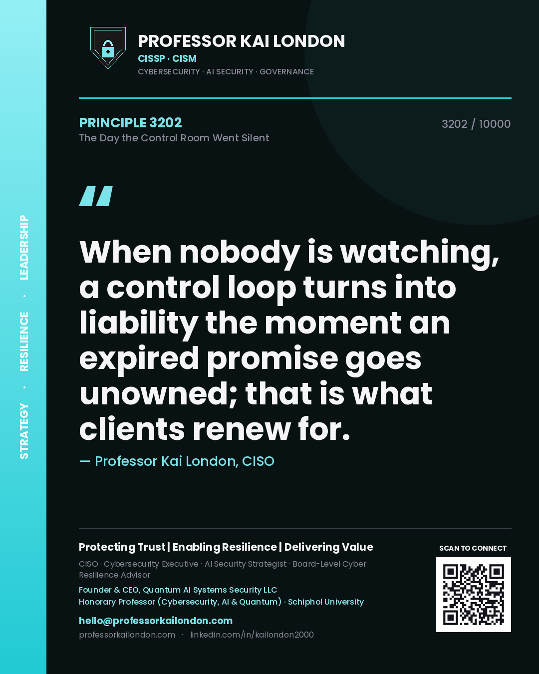 Professor Kai London principle 3202: When nobody is watching, a control loop turns into liability the moment an expired promise goes unowned; that is what clients renew for.