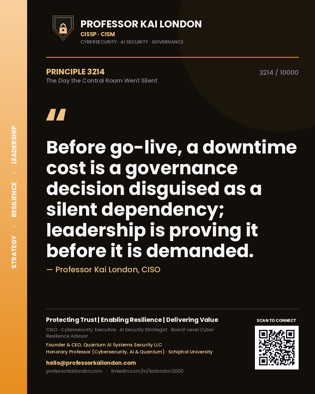 Professor Kai London principle 3214: Before go-live, a downtime cost is a governance decision disguised as a silent dependency; leadership is proving it before it is demanded.
