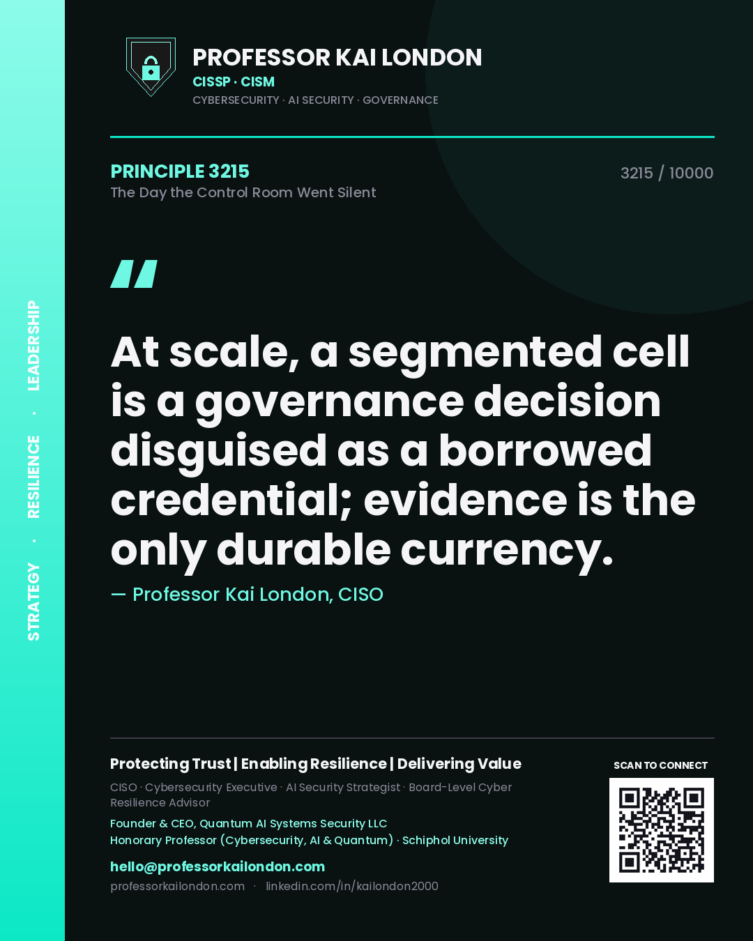 Professor Kai London principle 3215: At scale, a segmented cell is a governance decision disguised as a borrowed credential; evidence is the only durable currency.