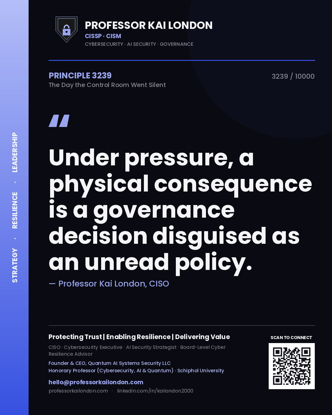 Professor Kai London principle 3239: Under pressure, a physical consequence is a governance decision disguised as an unread policy.
