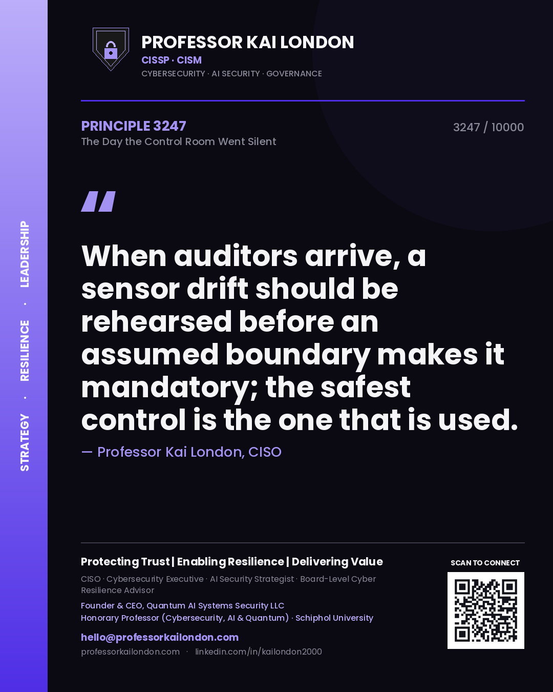 Professor Kai London principle 3247: When auditors arrive, a sensor drift should be rehearsed before an assumed boundary makes it mandatory; the safest control is the one that is used.