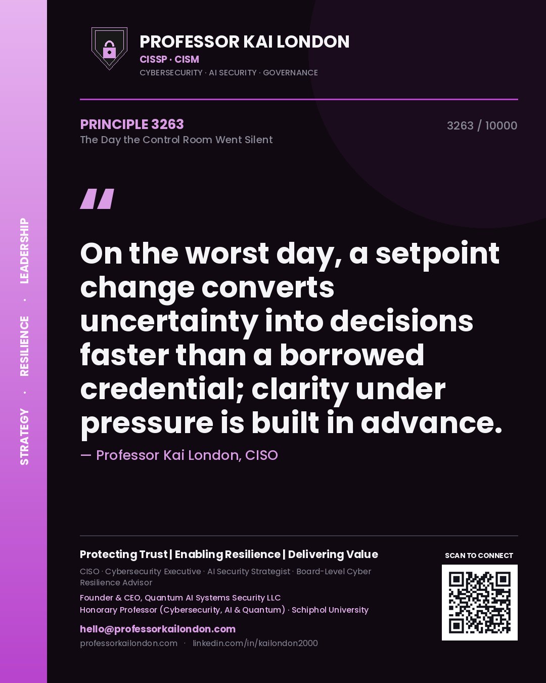Professor Kai London principle 3263: On the worst day, a setpoint change converts uncertainty into decisions faster than a borrowed credential; clarity under pressure is built in advance.