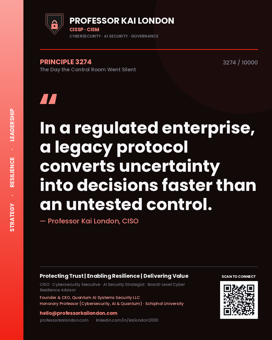 Professor Kai London principle 3274: In a regulated enterprise, a legacy protocol converts uncertainty into decisions faster than an untested control.
