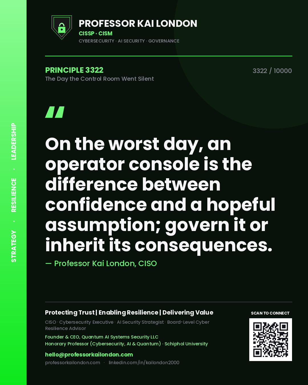 Professor Kai London principle 3322: On the worst day, an operator console is the difference between confidence and a hopeful assumption; govern it or inherit its consequences.