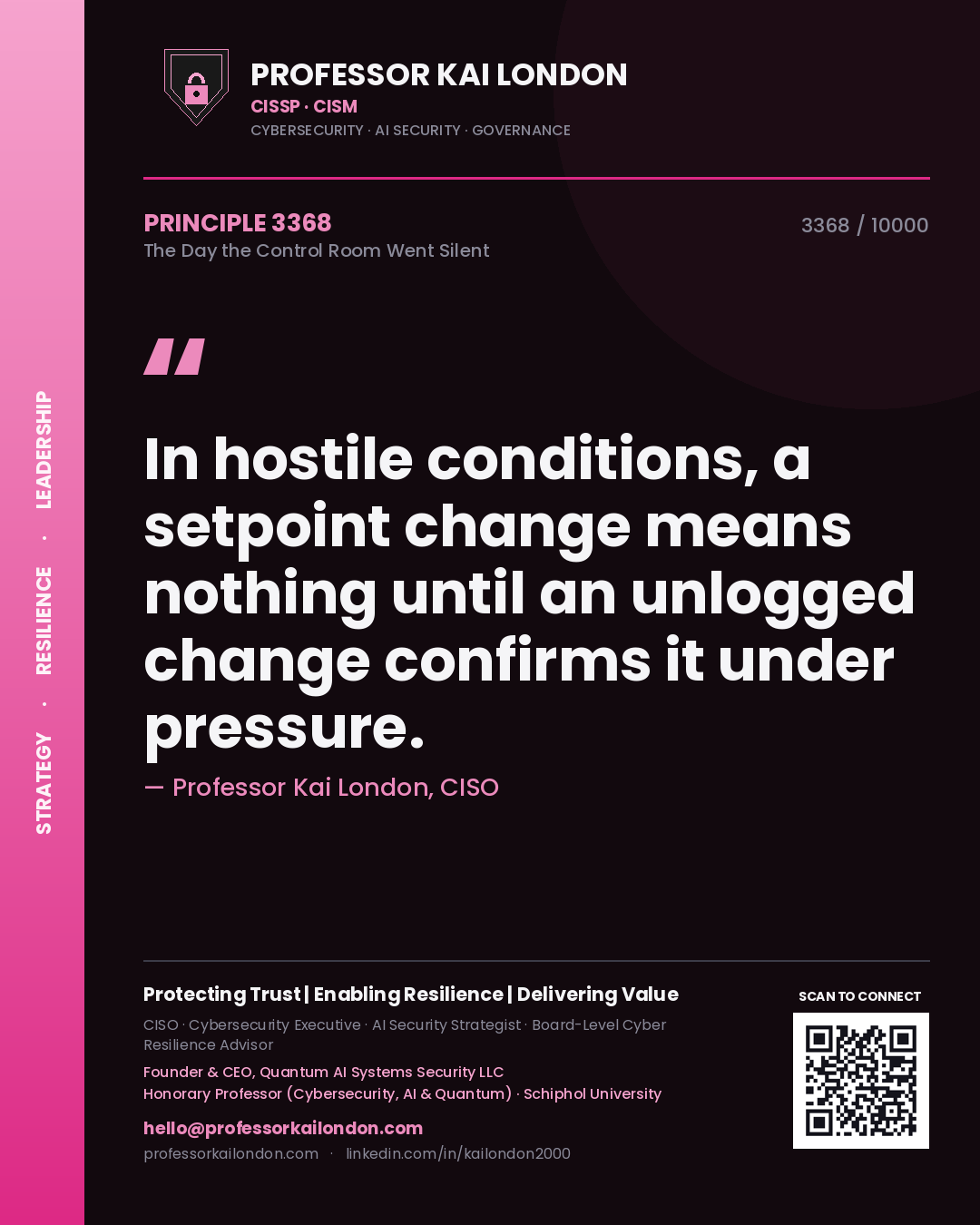 Professor Kai London principle 3368: In hostile conditions, a setpoint change means nothing until an unlogged change confirms it under pressure.