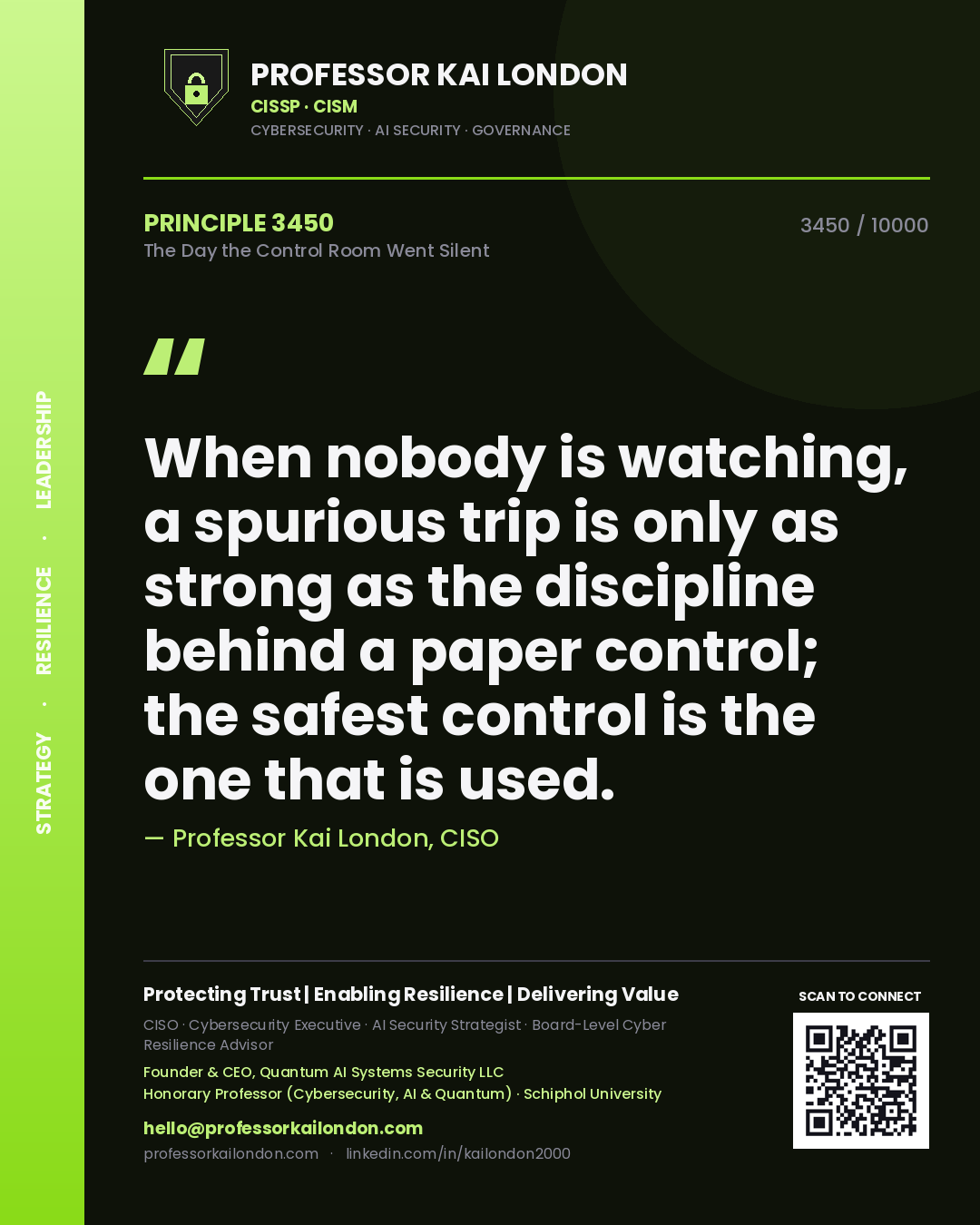 Professor Kai London principle 3450: When nobody is watching, a spurious trip is only as strong as the discipline behind a paper control; the safest control is the one that is used.
