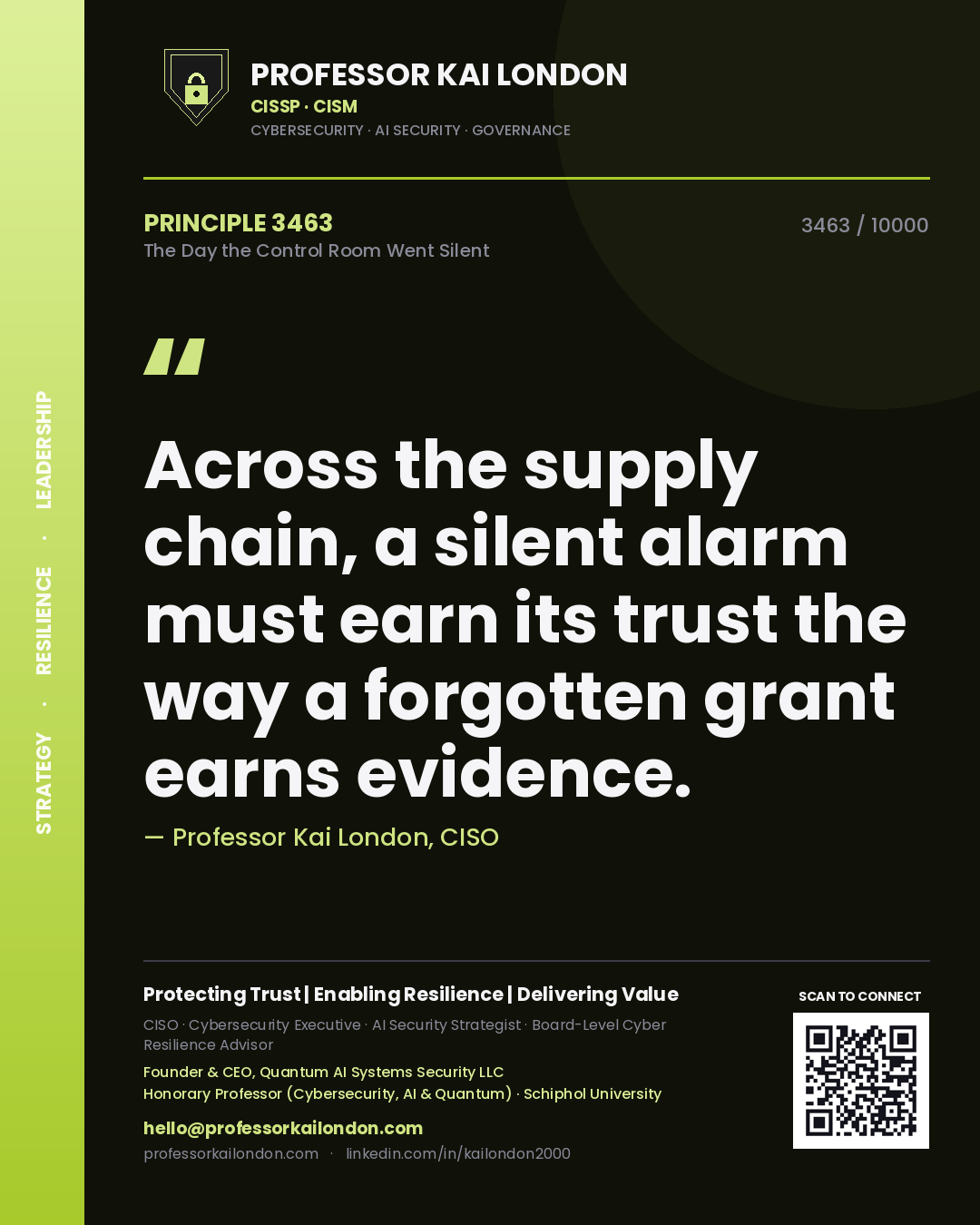 Professor Kai London principle 3463: Across the supply chain, a silent alarm must earn its trust the way a forgotten grant earns evidence.