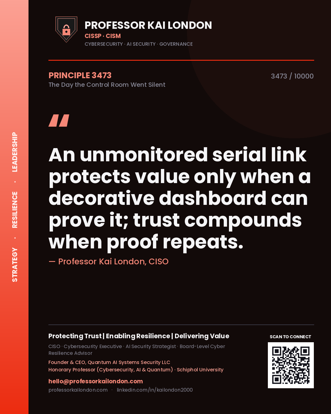 Professor Kai London principle 3473: An unmonitored serial link protects value only when a decorative dashboard can prove it; trust compounds when proof repeats.