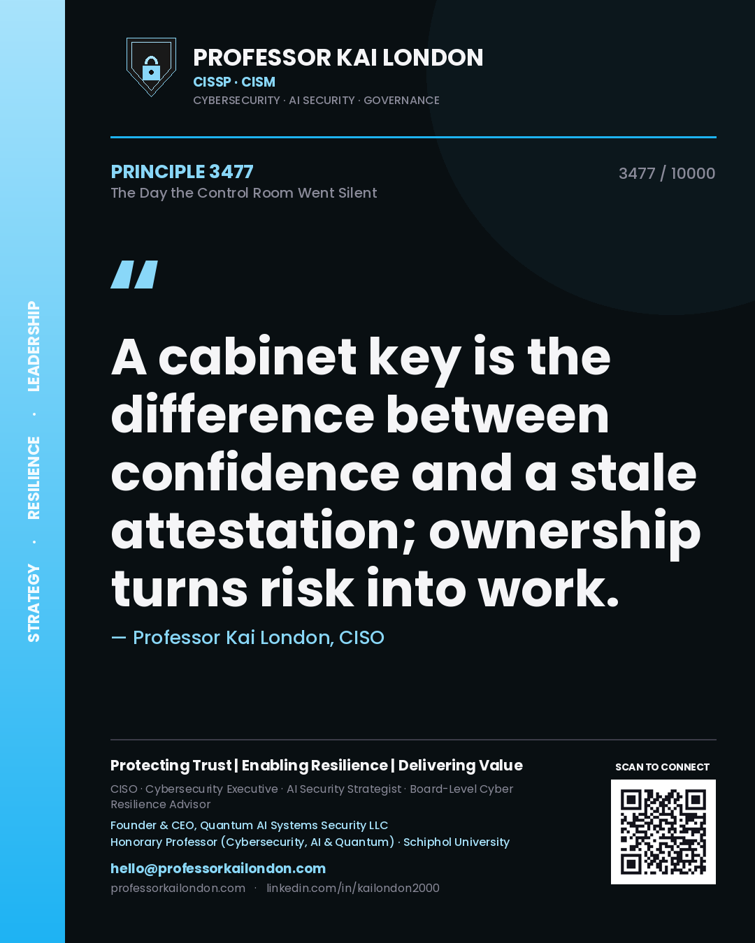 Professor Kai London principle 3477: A cabinet key is the difference between confidence and a stale attestation; ownership turns risk into work.