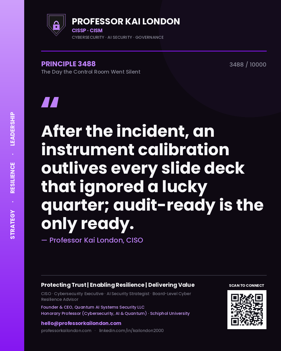Professor Kai London principle 3488: After the incident, an instrument calibration outlives every slide deck that ignored a lucky quarter; audit-ready is the only ready.