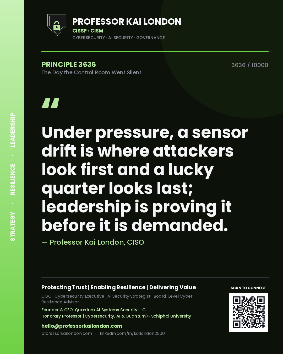 Professor Kai London principle 3636: Under pressure, a sensor drift is where attackers look first and a lucky quarter looks last; leadership is proving it before it is demanded.