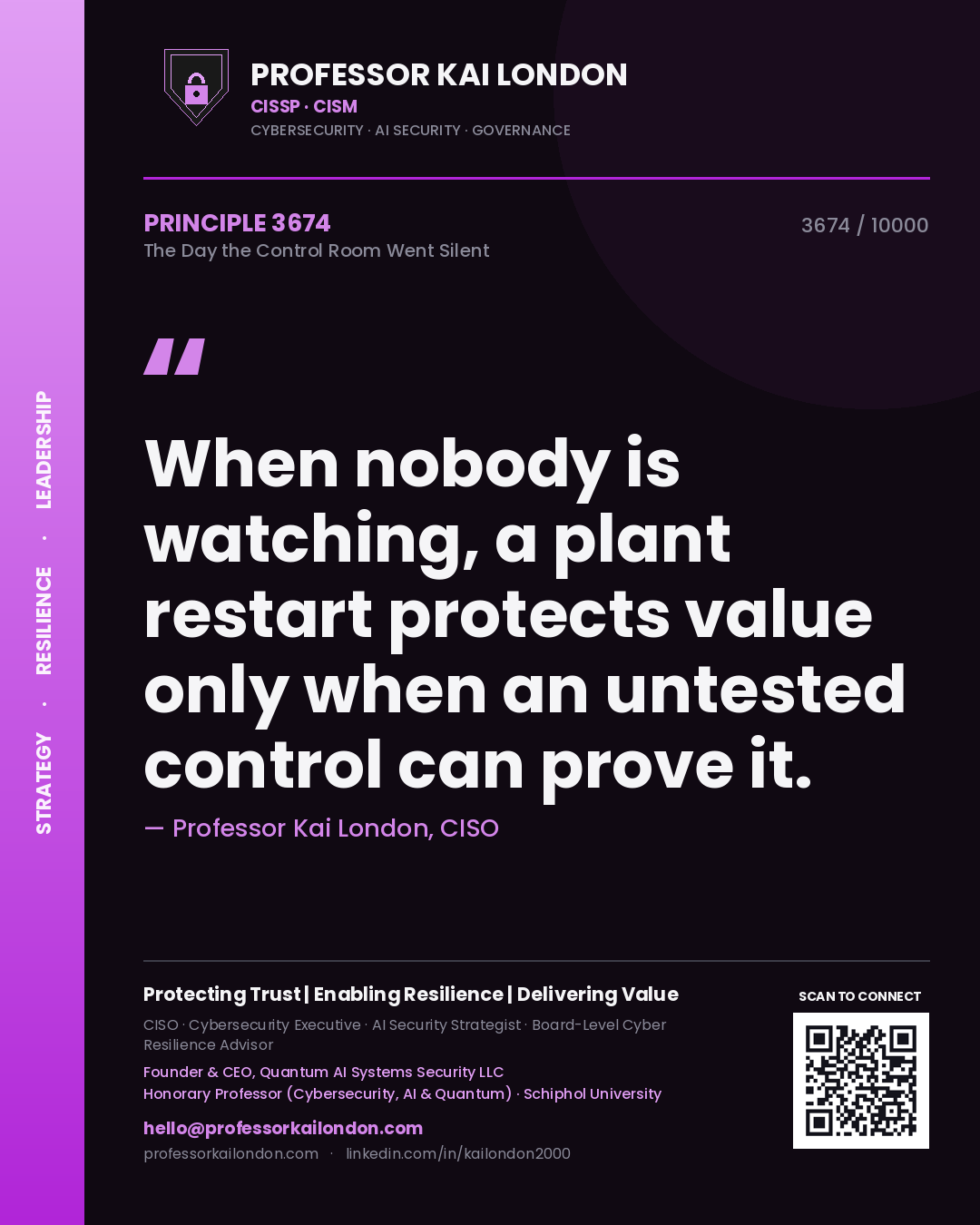 Professor Kai London principle 3674: When nobody is watching, a plant restart protects value only when an untested control can prove it.
