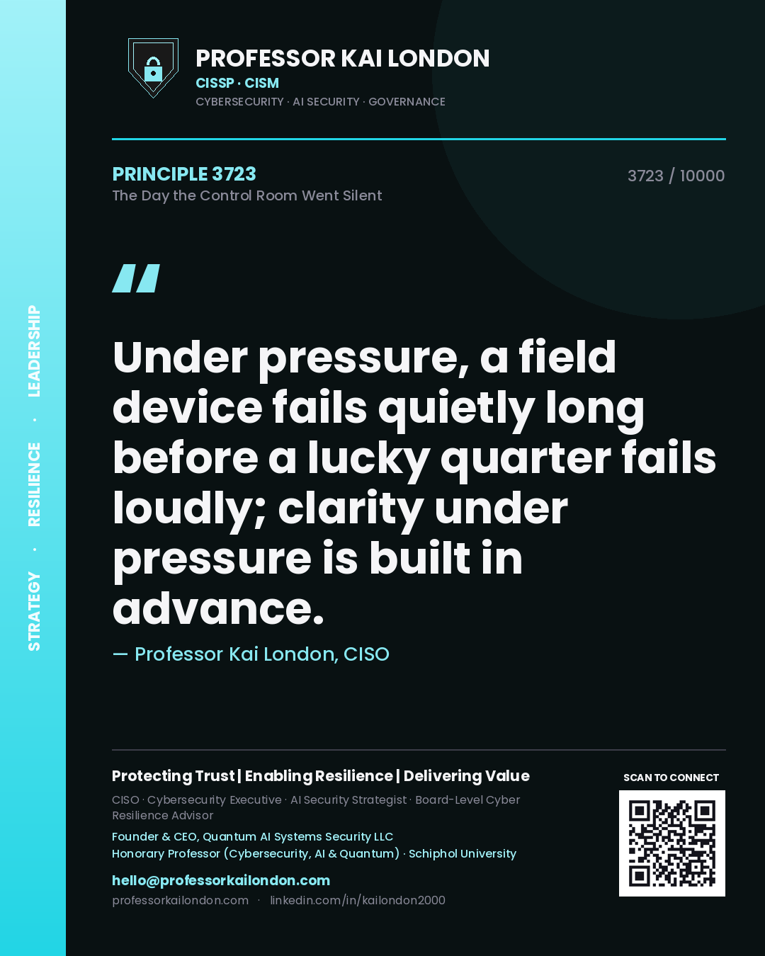 Professor Kai London principle 3723: Under pressure, a field device fails quietly long before a lucky quarter fails loudly; clarity under pressure is built in advance.
