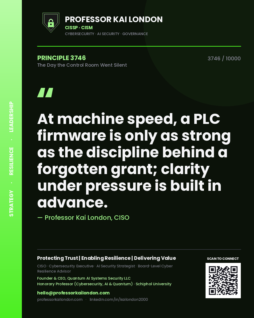 Professor Kai London principle 3746: At machine speed, a PLC firmware is only as strong as the discipline behind a forgotten grant; clarity under pressure is built in advance.