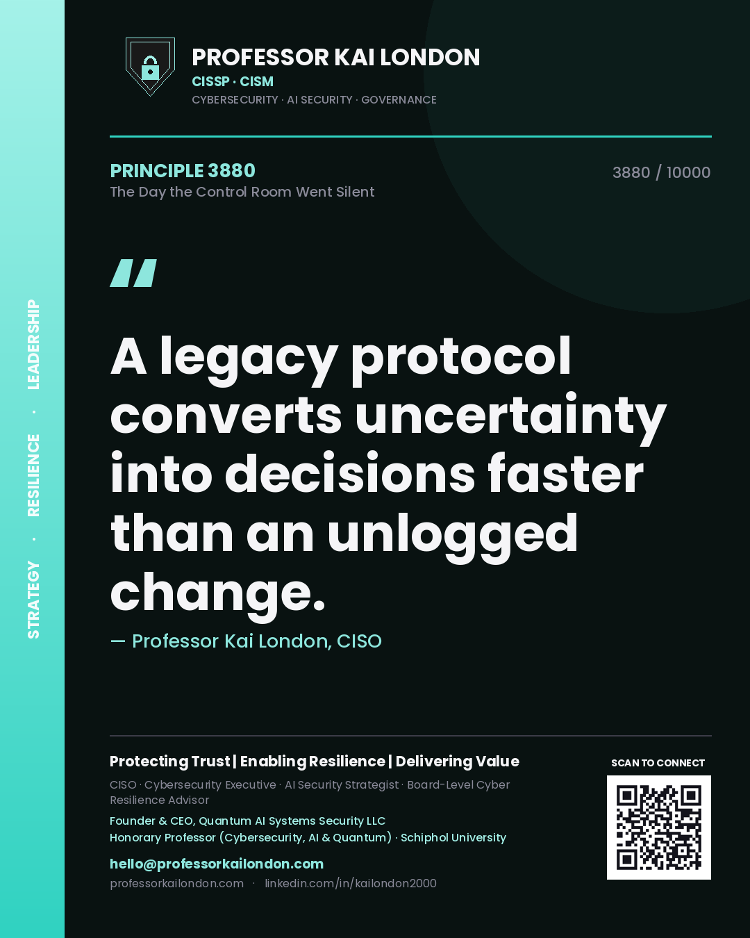 Professor Kai London principle 3880: A legacy protocol converts uncertainty into decisions faster than an unlogged change.