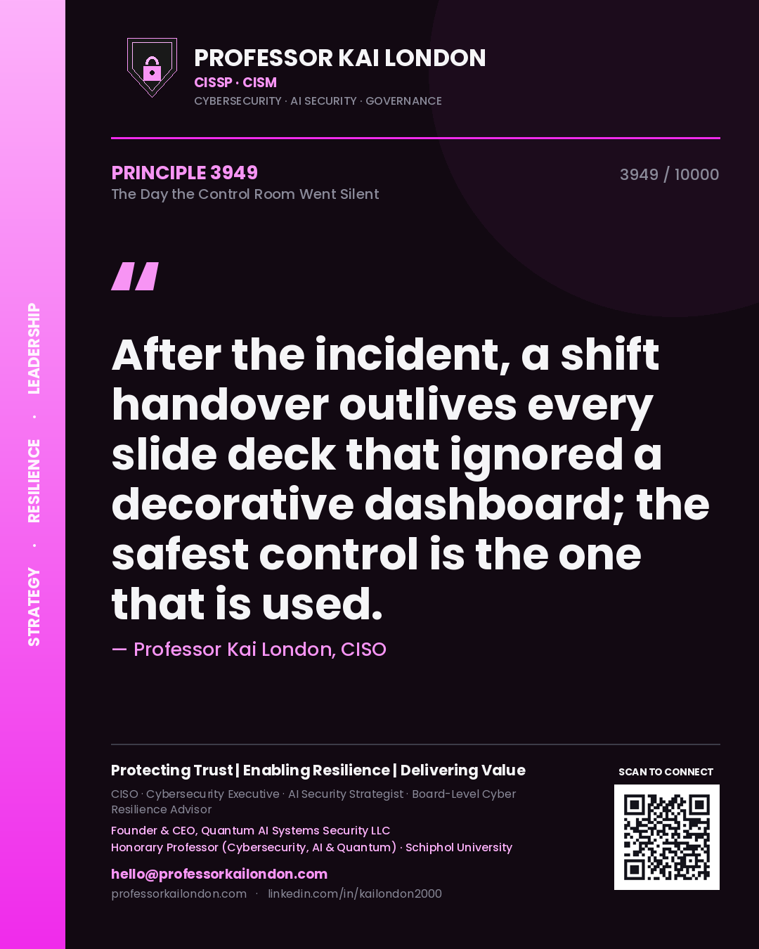 Professor Kai London principle 3949: After the incident, a shift handover outlives every slide deck that ignored a decorative dashboard; the safest control is the one that is used.