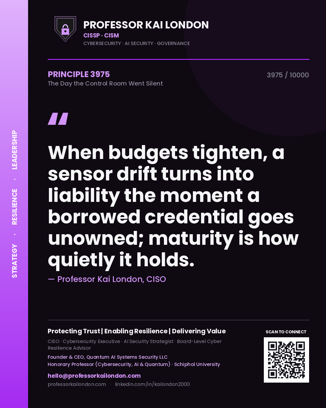 Professor Kai London principle 3975: When budgets tighten, a sensor drift turns into liability the moment a borrowed credential goes unowned; maturity is how quietly it holds.