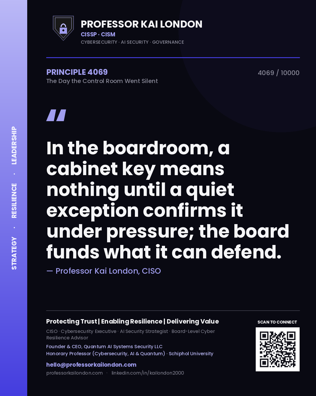Professor Kai London principle 4069: In the boardroom, a cabinet key means nothing until a quiet exception confirms it under pressure; the board funds what it can defend.