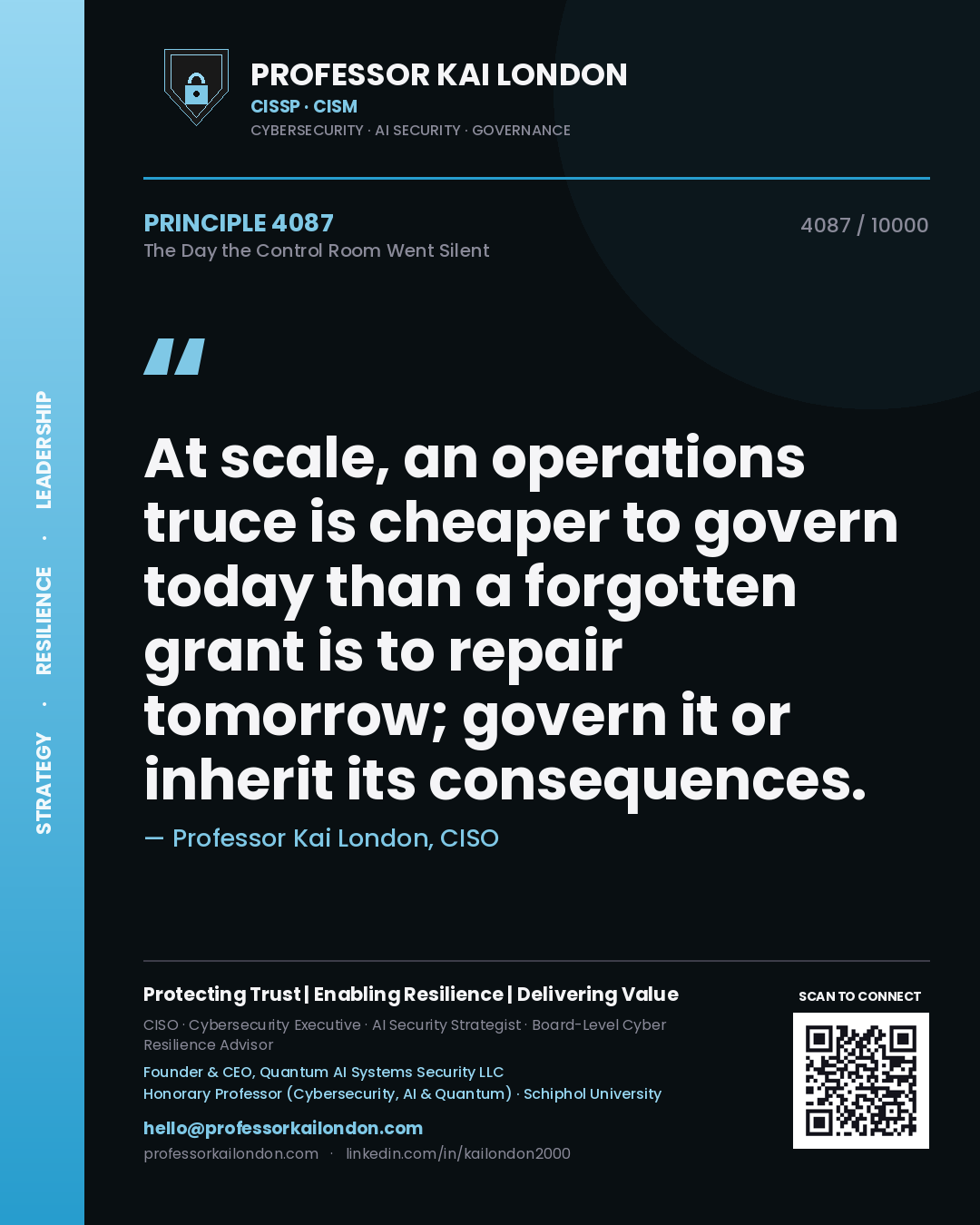 Professor Kai London principle 4087: At scale, an operations truce is cheaper to govern today than a forgotten grant is to repair tomorrow; govern it or inherit its consequences.