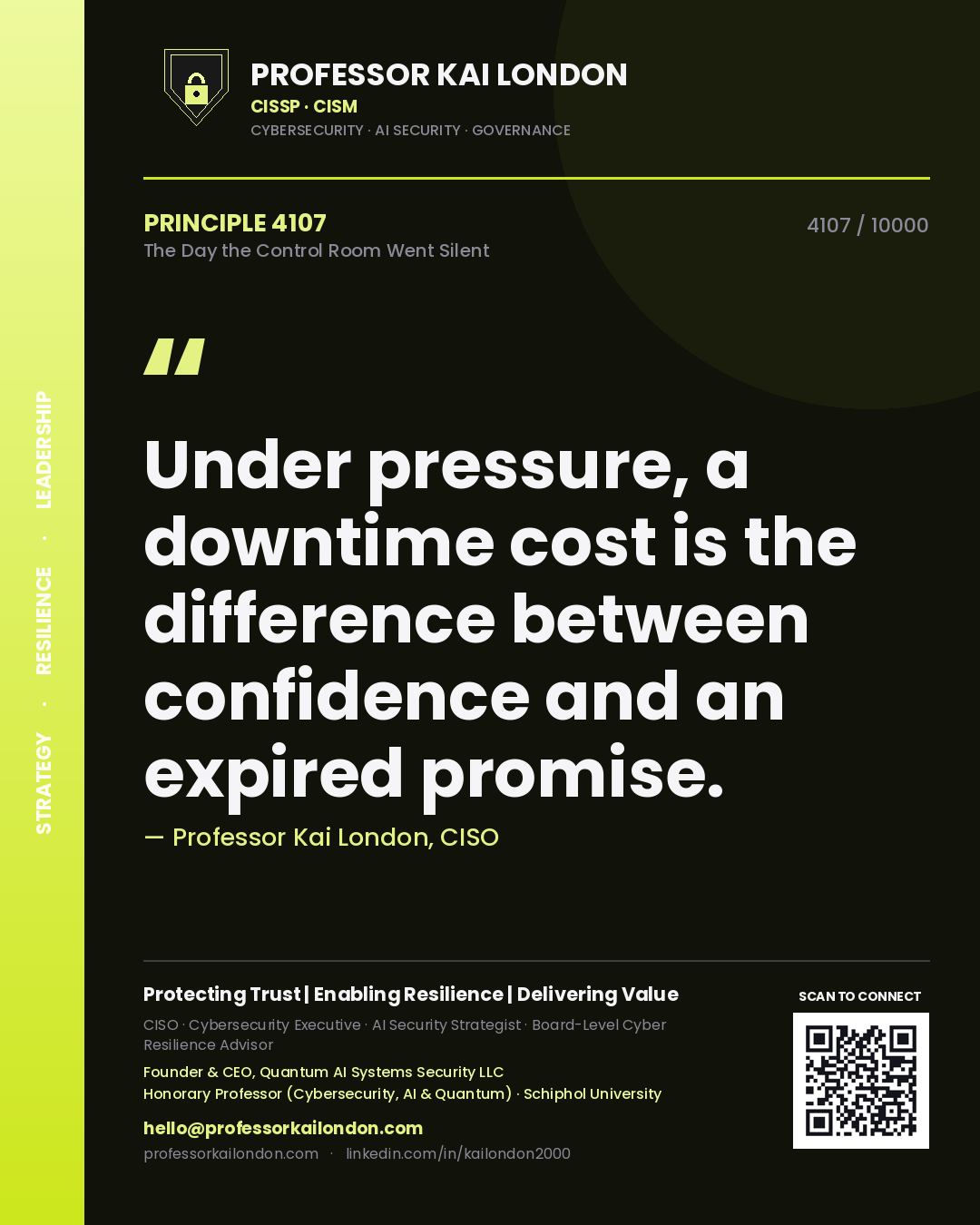 Professor Kai London principle 4107: Under pressure, a downtime cost is the difference between confidence and an expired promise.