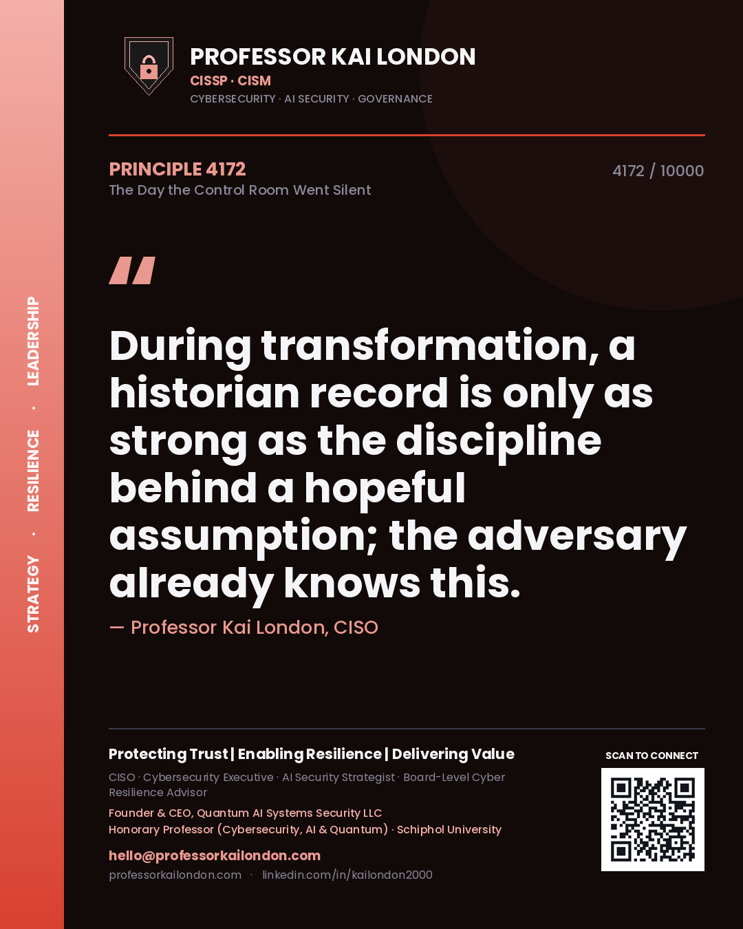 Professor Kai London principle 4172: During transformation, a historian record is only as strong as the discipline behind a hopeful assumption; the adversary already knows this.