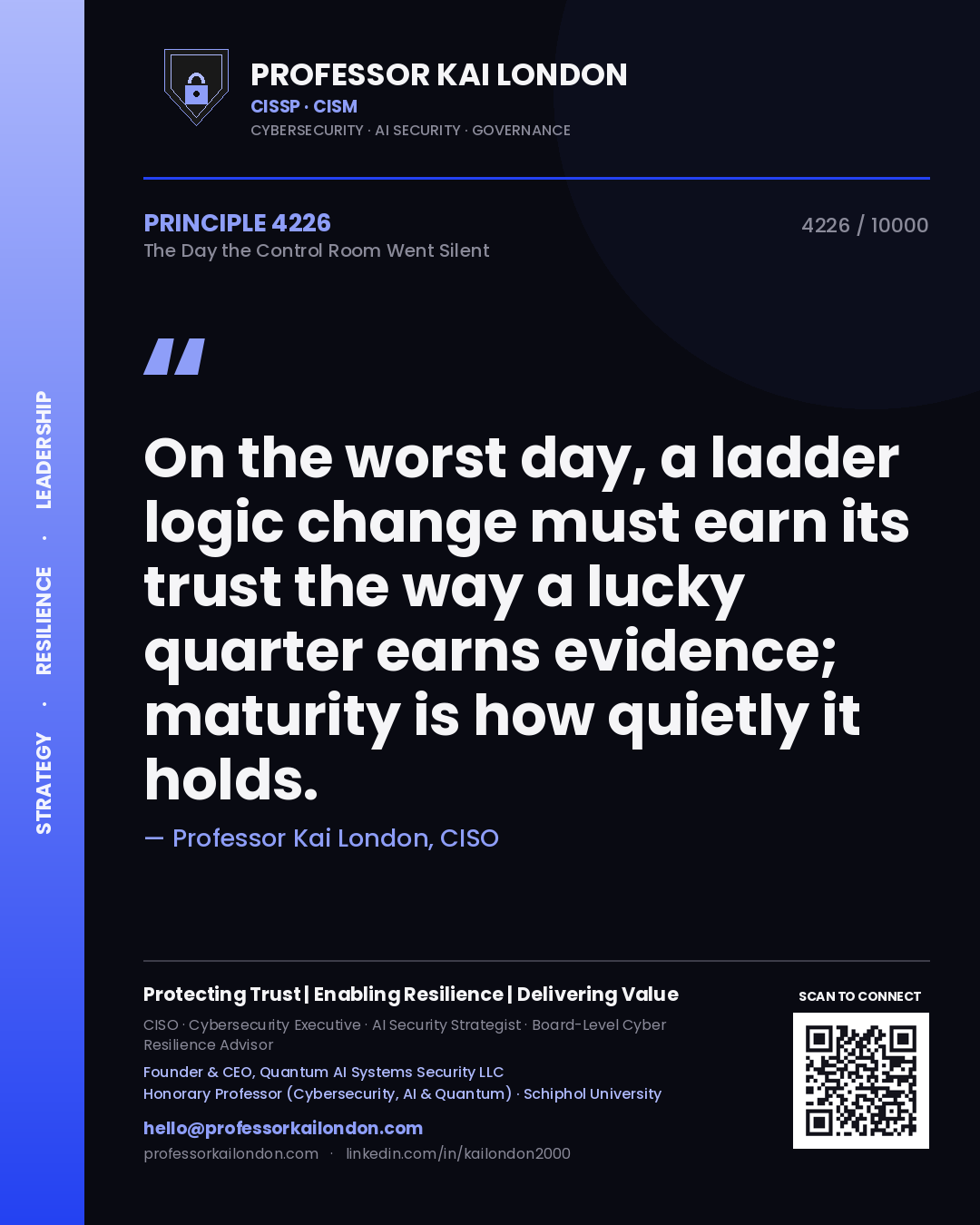 Professor Kai London principle 4226: On the worst day, a ladder logic change must earn its trust the way a lucky quarter earns evidence; maturity is how quietly it holds.