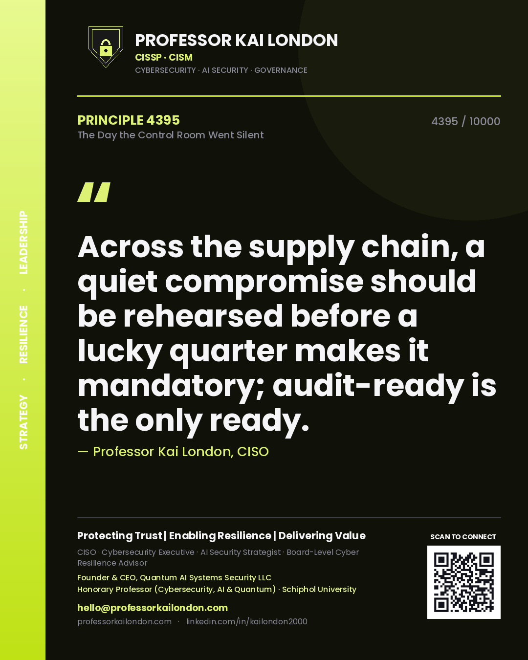 Professor Kai London principle 4395: Across the supply chain, a quiet compromise should be rehearsed before a lucky quarter makes it mandatory; audit-ready is the only ready.