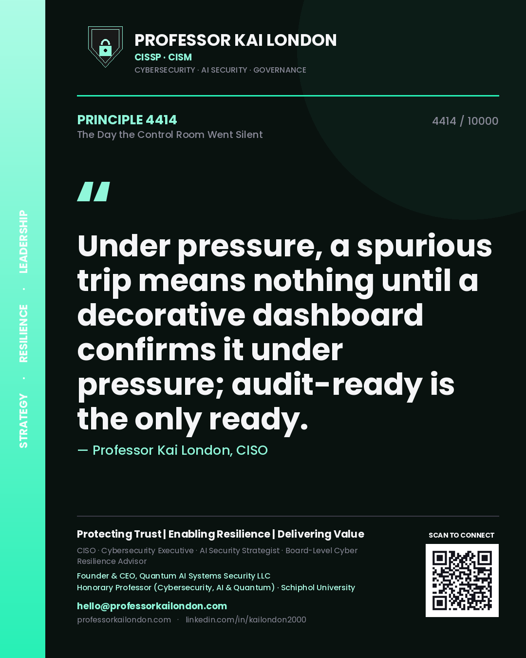 Professor Kai London principle 4414: Under pressure, a spurious trip means nothing until a decorative dashboard confirms it under pressure; audit-ready is the only ready.