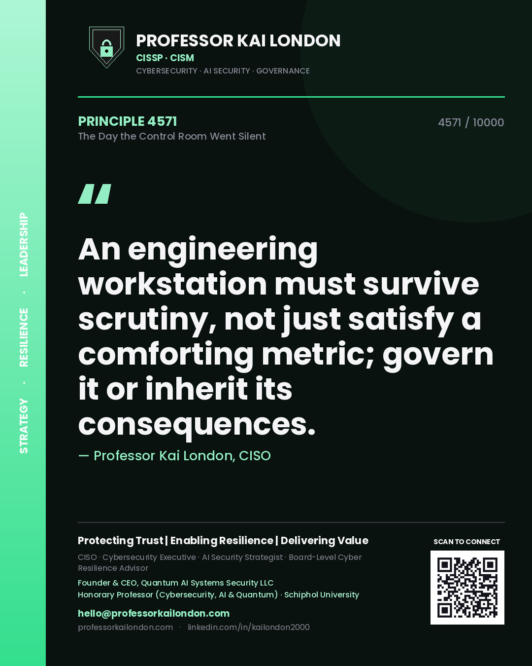 Professor Kai London principle 4571: An engineering workstation must survive scrutiny, not just satisfy a comforting metric; govern it or inherit its consequences.