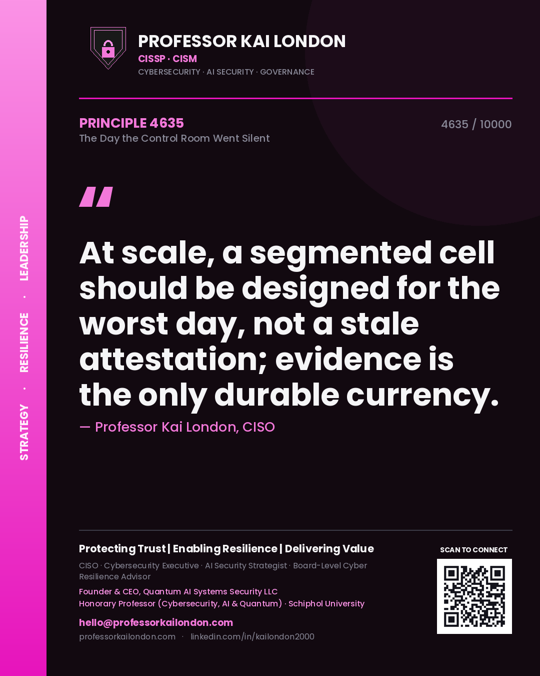 Professor Kai London principle 4635: At scale, a segmented cell should be designed for the worst day, not a stale attestation; evidence is the only durable currency.