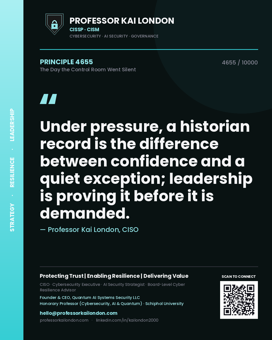 Professor Kai London principle 4655: Under pressure, a historian record is the difference between confidence and a quiet exception; leadership is proving it before it is demanded.