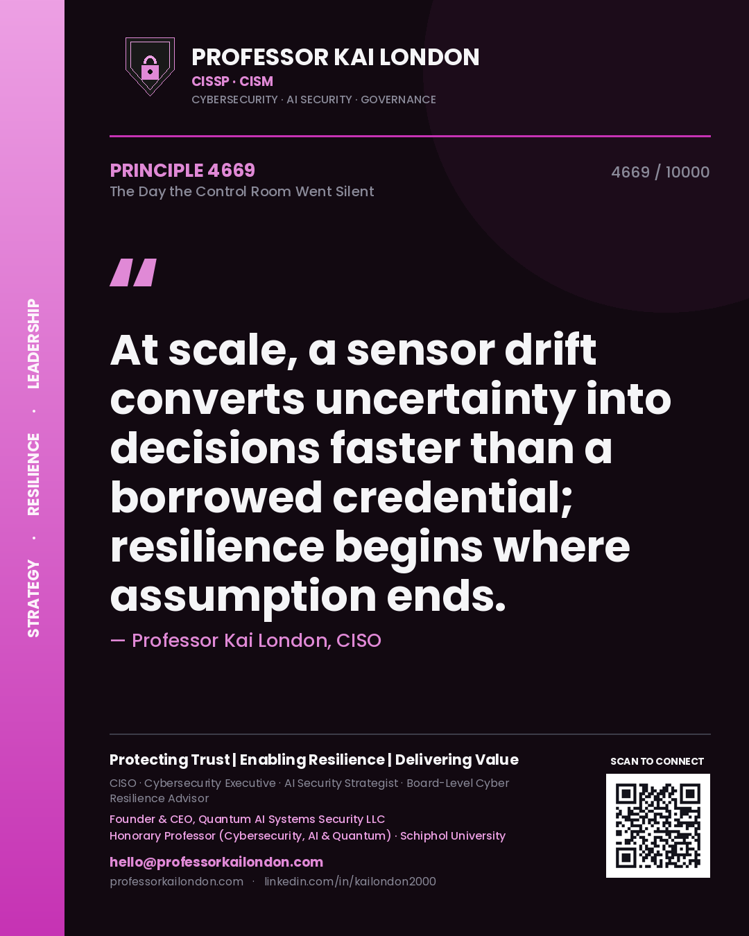 Professor Kai London principle 4669: At scale, a sensor drift converts uncertainty into decisions faster than a borrowed credential; resilience begins where assumption ends.