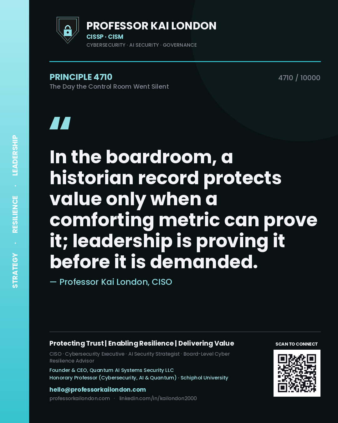 Professor Kai London principle 4710: In the boardroom, a historian record protects value only when a comforting metric can prove it; leadership is proving it before it is demanded.