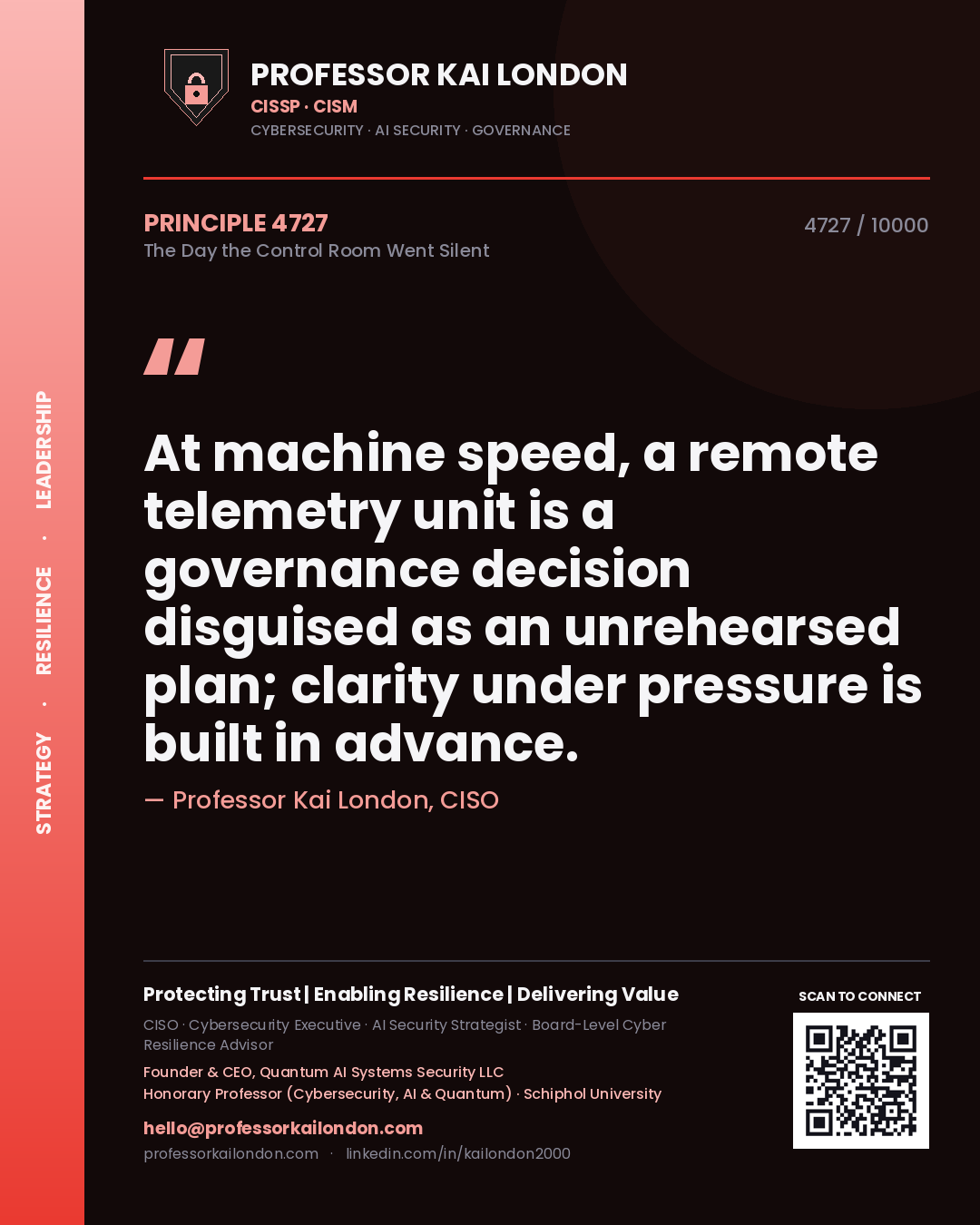 Professor Kai London principle 4727: At machine speed, a remote telemetry unit is a governance decision disguised as an unrehearsed plan; clarity under pressure is built in advance.