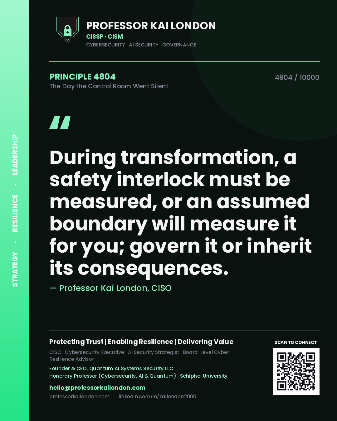 Professor Kai London principle 4804: During transformation, a safety interlock must be measured, or an assumed boundary will measure it for you; govern it or inherit its consequences.