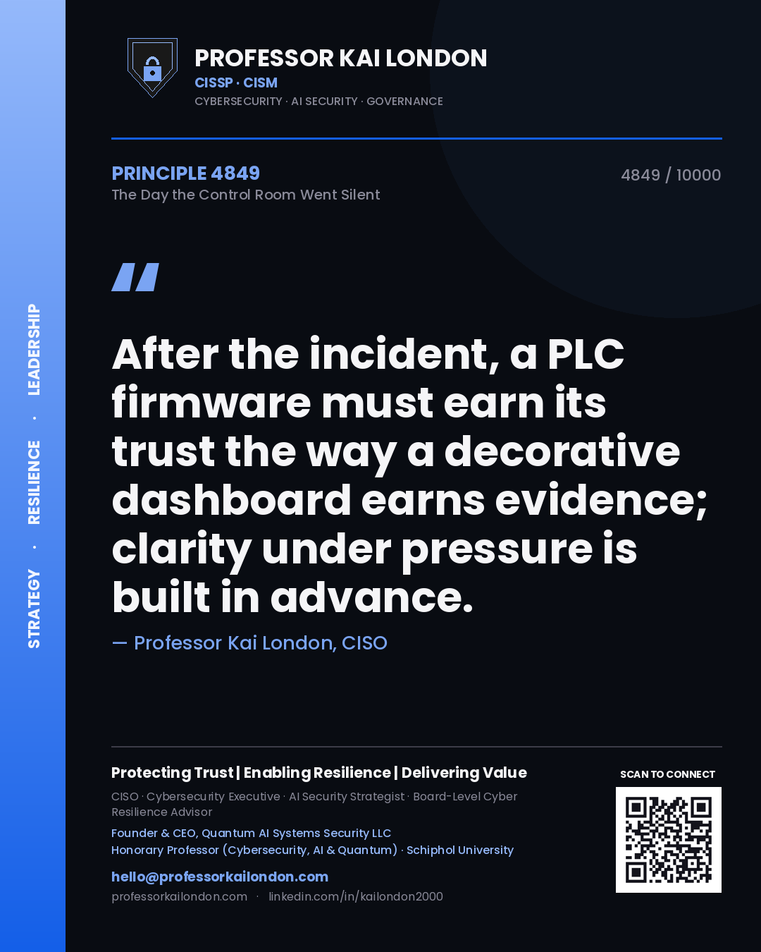 Professor Kai London principle 4849: After the incident, a PLC firmware must earn its trust the way a decorative dashboard earns evidence; clarity under pressure is built in advance.
