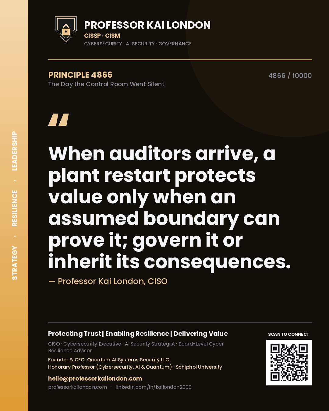 Professor Kai London principle 4866: When auditors arrive, a plant restart protects value only when an assumed boundary can prove it; govern it or inherit its consequences.