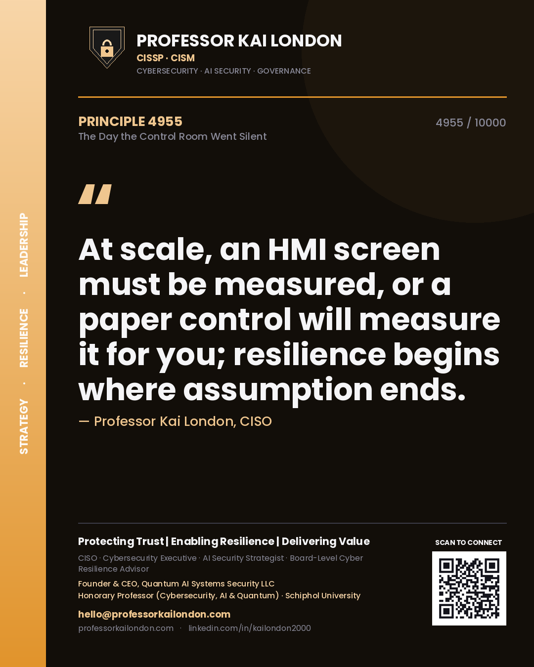 Professor Kai London principle 4955: At scale, an HMI screen must be measured, or a paper control will measure it for you; resilience begins where assumption ends.