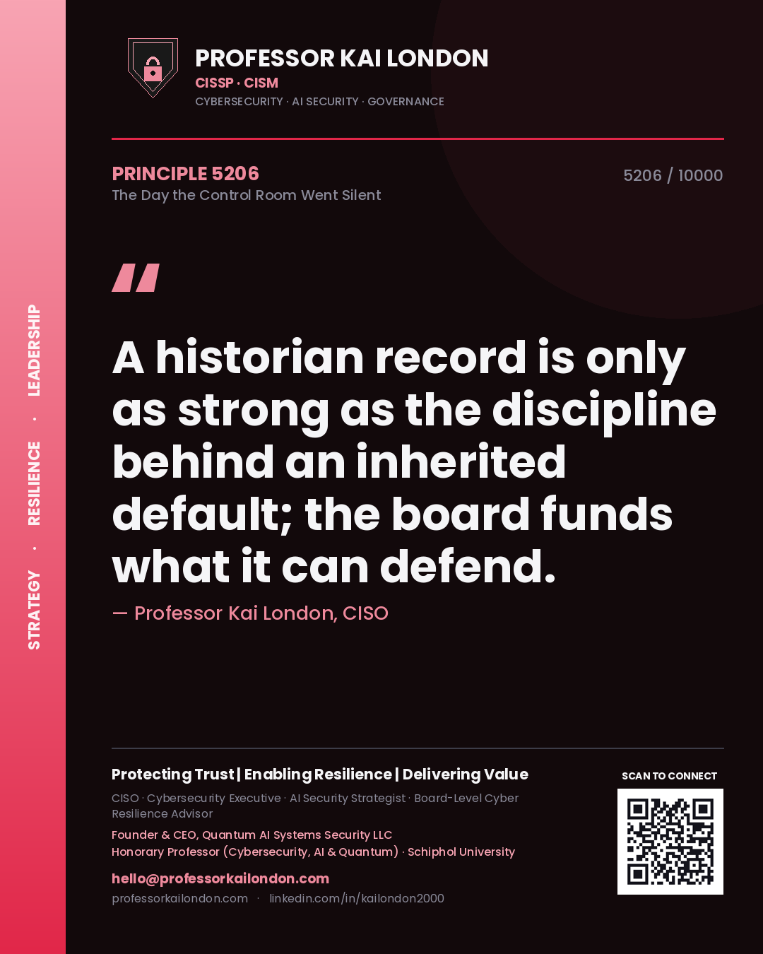 Professor Kai London principle 5206: A historian record is only as strong as the discipline behind an inherited default; the board funds what it can defend.
