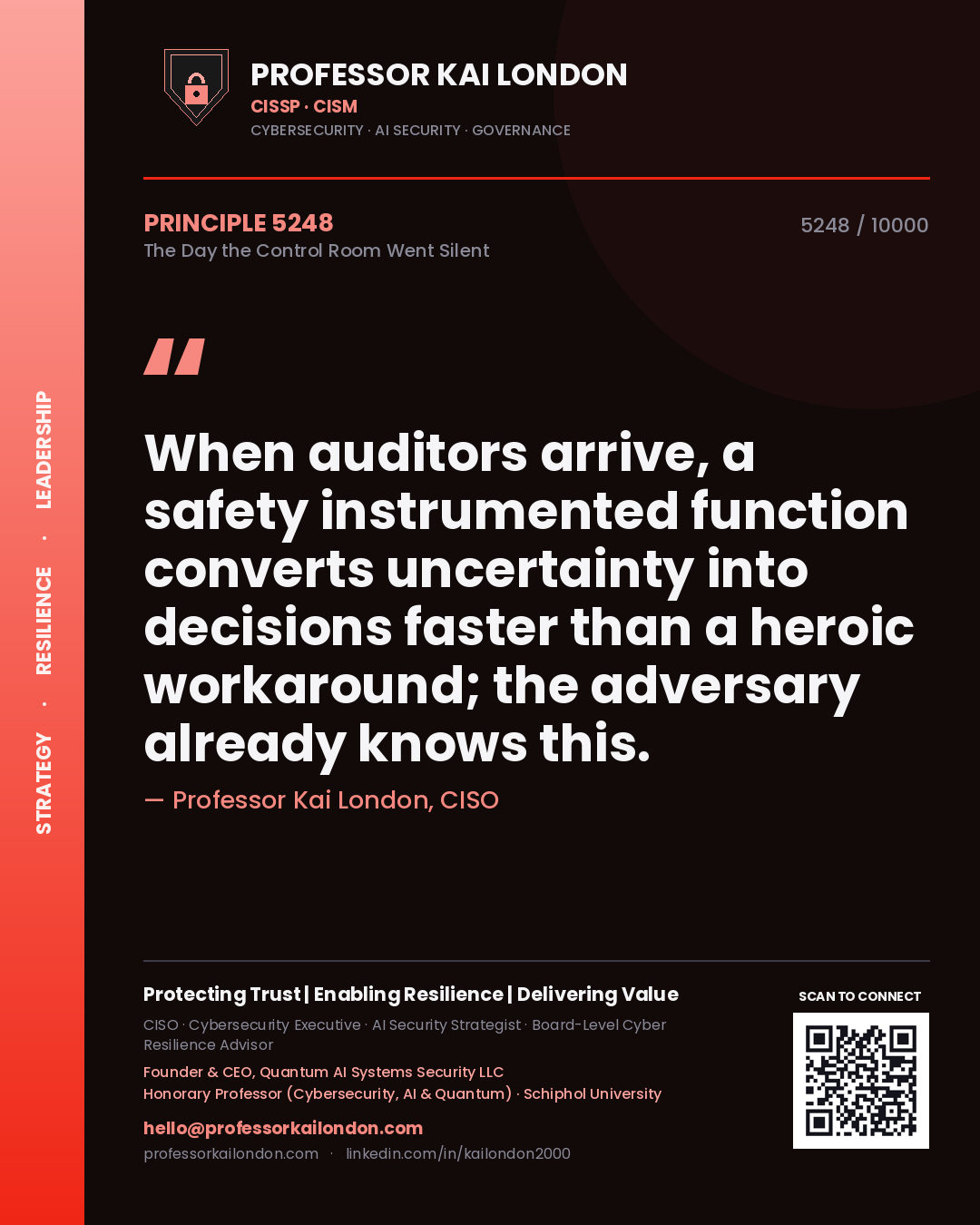 Professor Kai London principle 5248: When auditors arrive, a safety instrumented function converts uncertainty into decisions faster than a heroic workaround; the adversary already knows this.