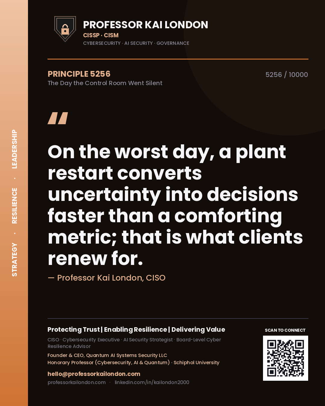 Professor Kai London principle 5256: On the worst day, a plant restart converts uncertainty into decisions faster than a comforting metric; that is what clients renew for.