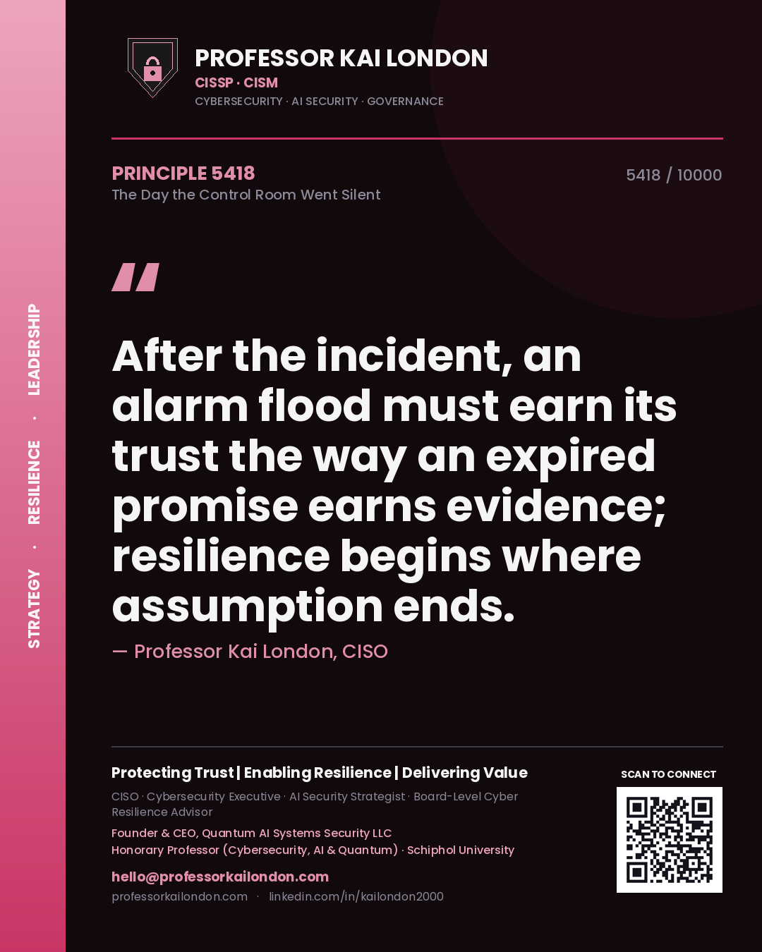 Professor Kai London principle 5418: After the incident, an alarm flood must earn its trust the way an expired promise earns evidence; resilience begins where assumption ends.