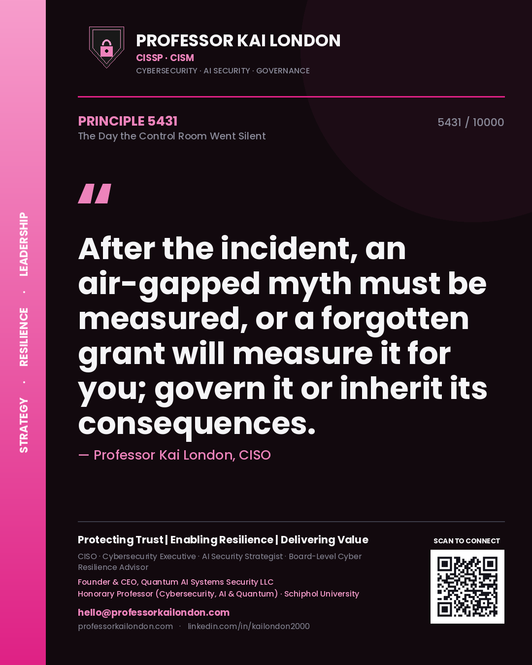 Professor Kai London principle 5431: After the incident, an air-gapped myth must be measured, or a forgotten grant will measure it for you; govern it or inherit its consequences.